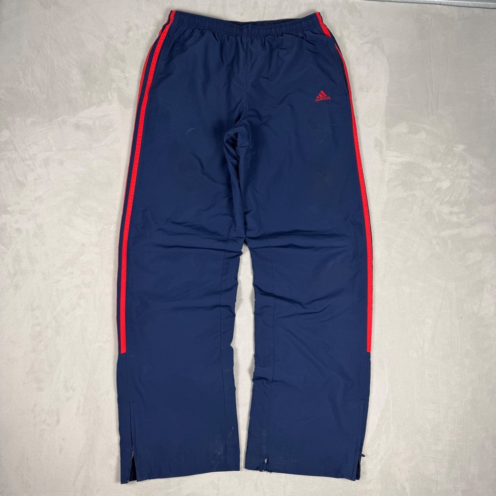 Y2K Mens Adidas Navy Blue Red Stripe Track Pants Large